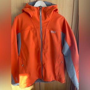 Stio Millibar Bright Orange and Gray Hooded wind-stopper Gore-Tex jacket